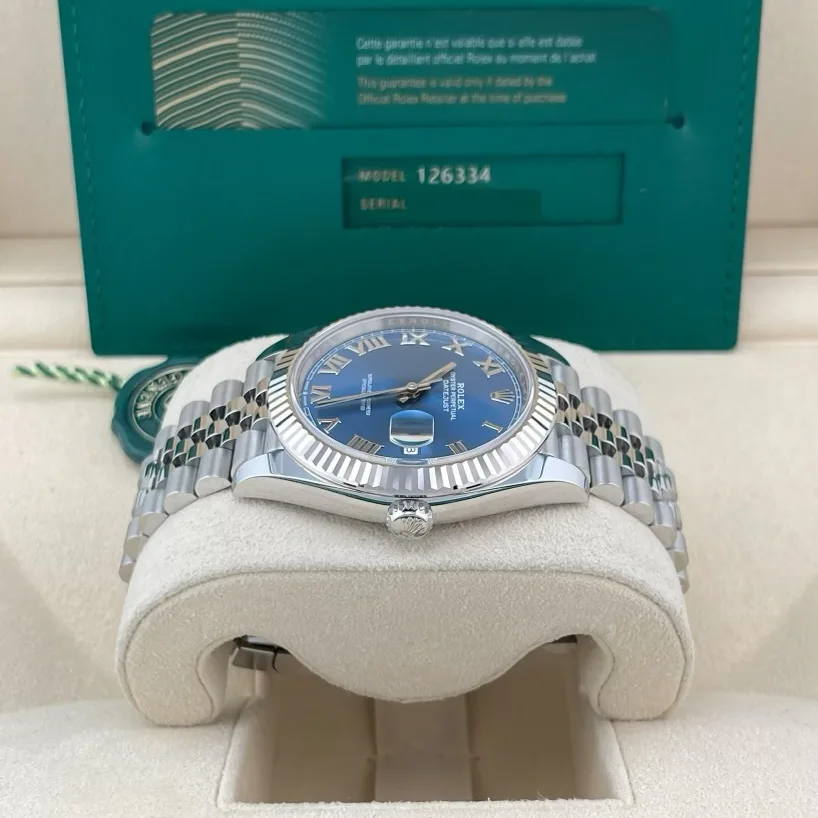 2025 Rolex Datejust 41 Steel / Fluted / Azzurro Blue / Roman / Jubilee - Image 4