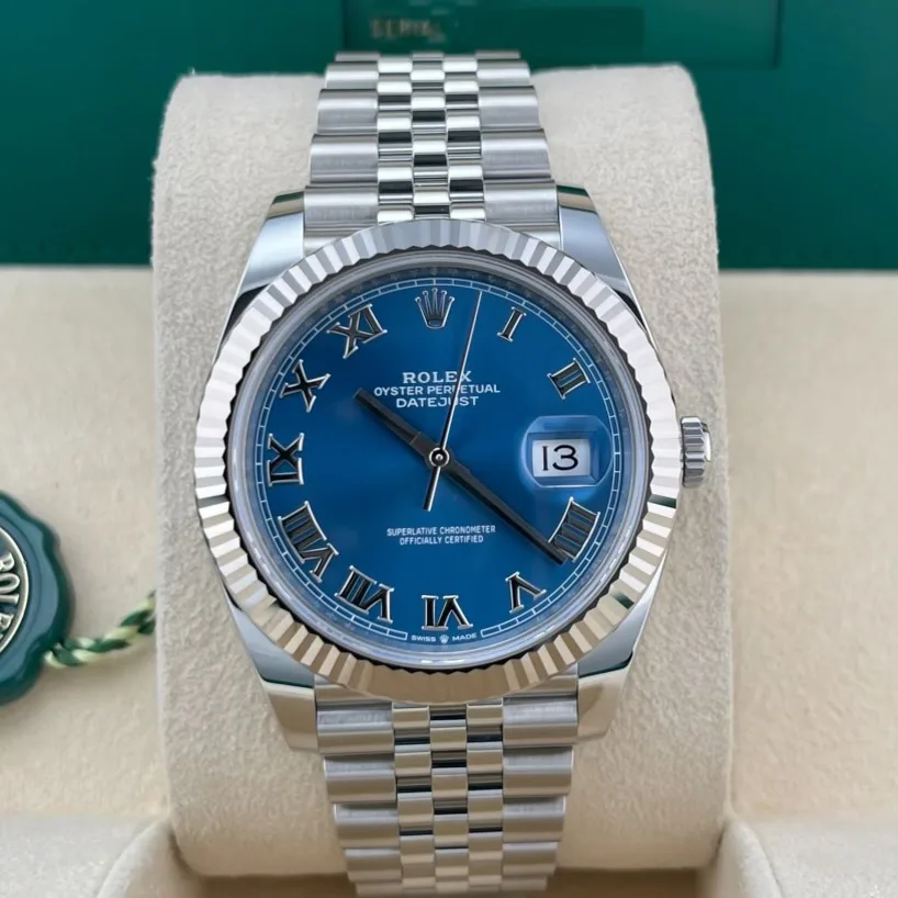 2025 Rolex Datejust 41 Steel / Fluted / Azzurro Blue / Roman / Jubilee